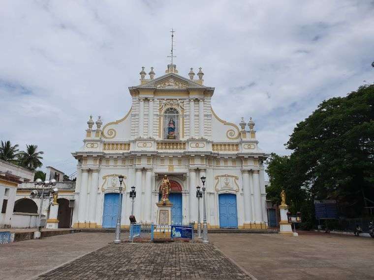French Colony in Pondicherry - An ultimate walking guide 11 An ornate white church with Golden colored decoration in the entire facade. Absolutely stunning Immaculate Conception Cathedral in the French Colony of Pondicherry