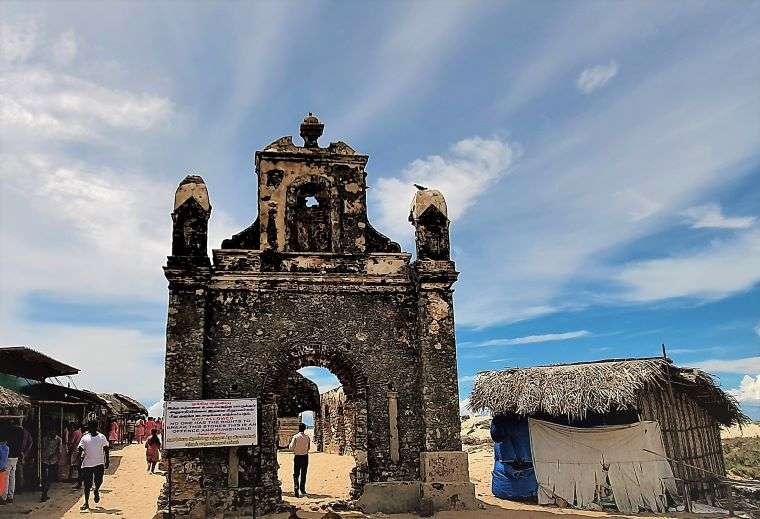 Remains of the Coral Church in Dhanushkodi that was destroyed by the storm