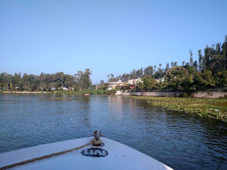 Watching the sparkling Emerald Lake at the center of Yercaud from our boat