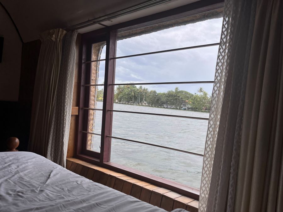 Bed inside a houseboat in Kerala backwaters