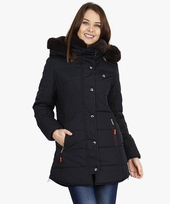 Black mid-length puffer jacket for winter